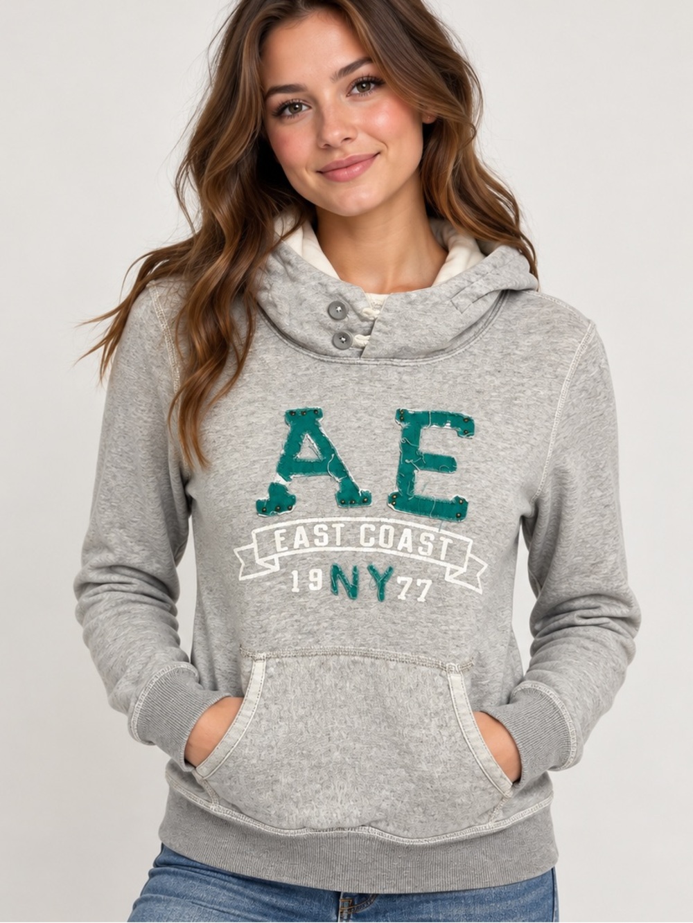 American Eagle Outfitters Gray AE East Coast Graphic Hoodie Women’s Small